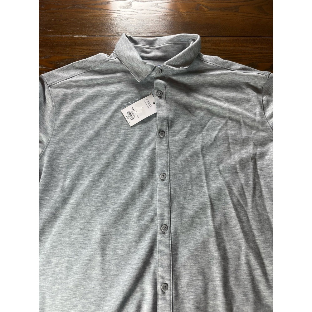 NEW APT. 9 Premium Flex Button Up Polo Shirt Men's XL Gray Short Sleeve Slim Fit